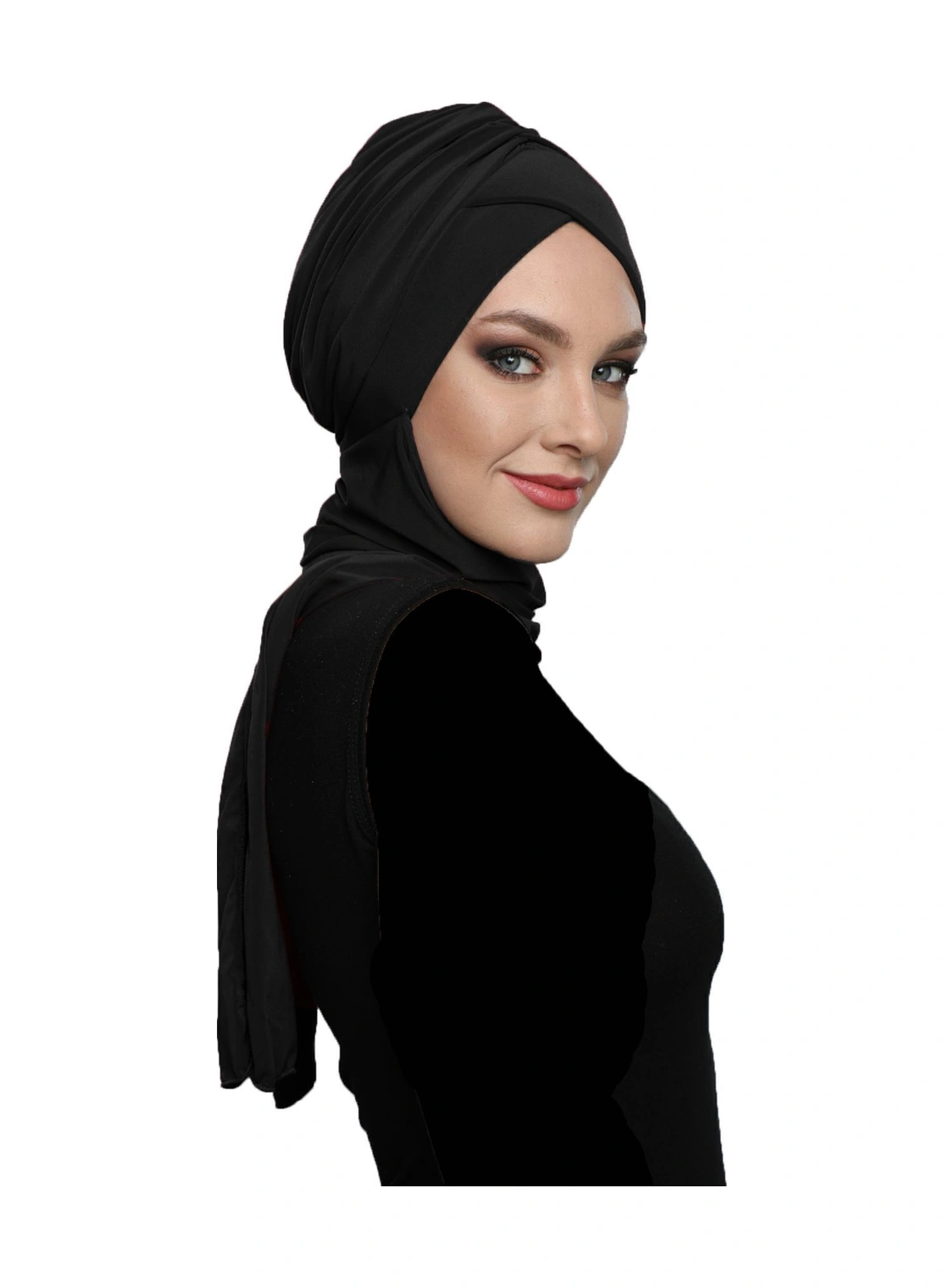 Kardelen Atkılı Astarlı Siyah Hazır Türban Tesettür Havuz Ve Dış Bone Siyah