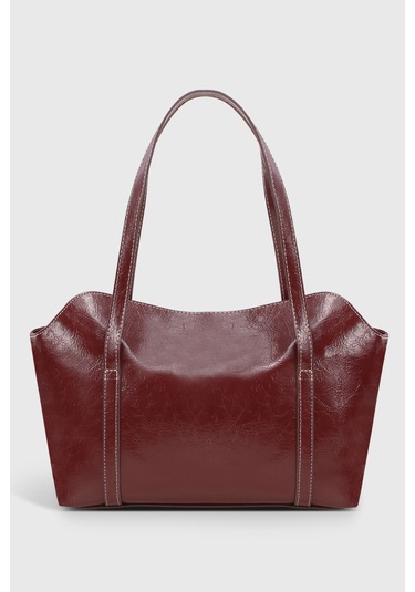 Rugan Bordo Kapaklı Bowling Omuz Çantası 270 Rugan Bordo