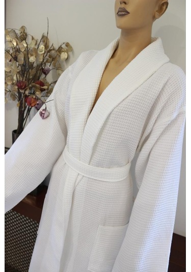 Bornoz Beyaz Pike Şalyaka Sabahlık Ev Otel Banyo Bornozu L/Xl Beyaz