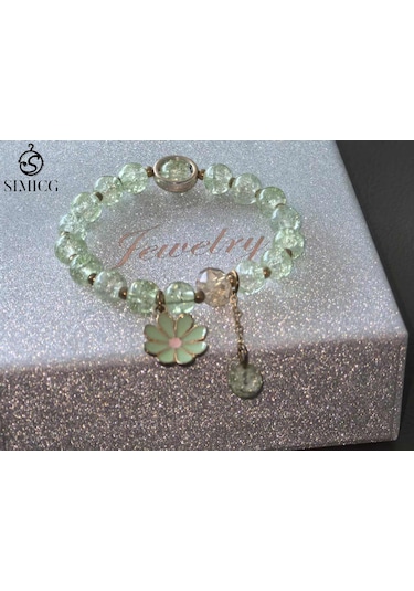 Yeşil Kristal Çiçek Bileziği Yeşil