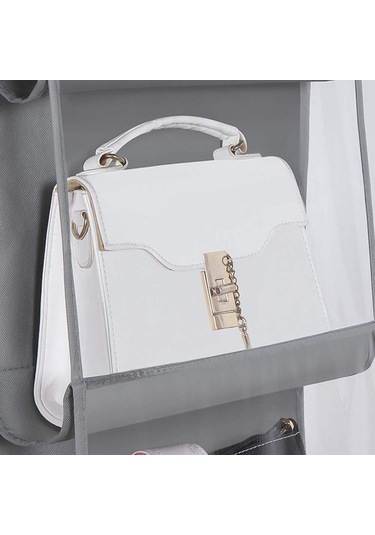 Çanta Saklama Düzenleyici Dolap İçi Çanta Askısı 10 Gözlü Şeffaf Pembe