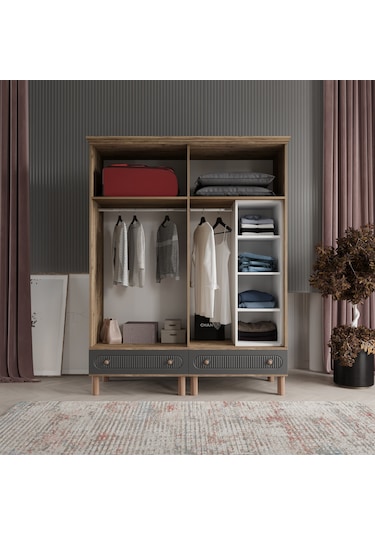 Beenal Furkan 4 Kapaklı Gardırop Dolap 160cm Atlantik Çam-Antrasit