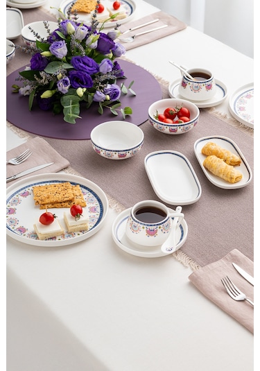 Emsan Ethnic Pink Porselen 32 Parça 6 Kişilik Kahvaltı / Servis Beyaz