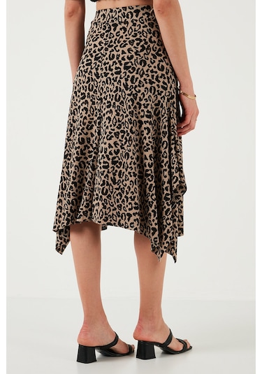 Lela Desenli Volanlı Midi Boy Bayan Etek 5869010 Leopar