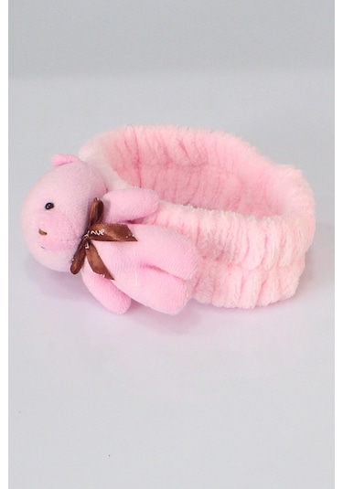 Ayıcıklı Peluş Bandana Saç Bandı Pembe 0-10 Yaş Pembe