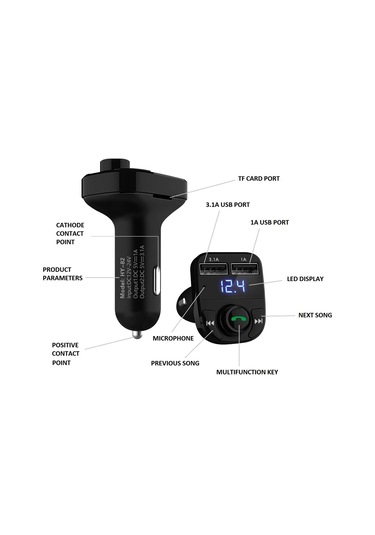 Conventions1 Bluetooth Araç Kiti Fm Transmitter & Çift Usb 1 Adet