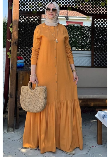 Süreyya Gömlek Elbise Hardal Sarısı Normal