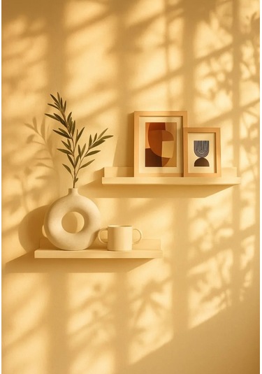 2 'li Portatif Masif Duvar Rafı 40cm X 5cm X 9cm Krem