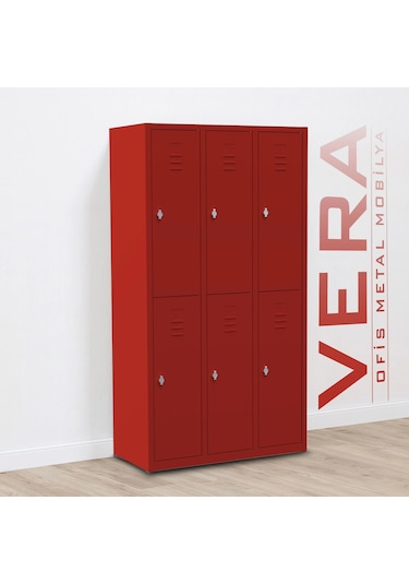 Metal Soyunma Dolabı 6 Kişilik İşçi Soyunma Dolabı Kırmızı