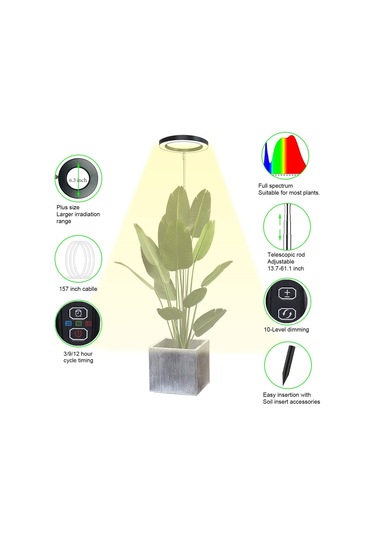 Skycity Bitki Büyüme Lambası - 72 Led Tam Spektrumlu, 10w Güç, 3/9/12 Saat Zamanlayıcı, 10 Seviye Aydınlatma Diğer
