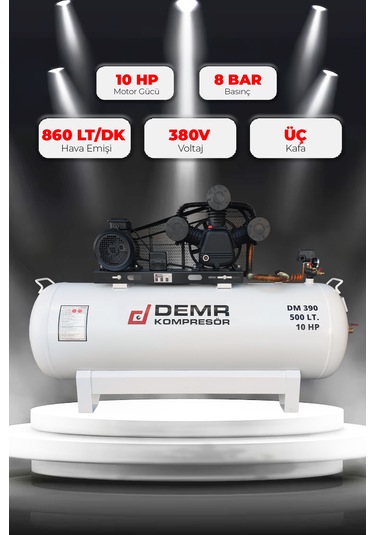 Demr Kompresör Pistonlu 500 LT 3 Kafa 8 Bar 10 HP IDM390 Hava Kompresörü