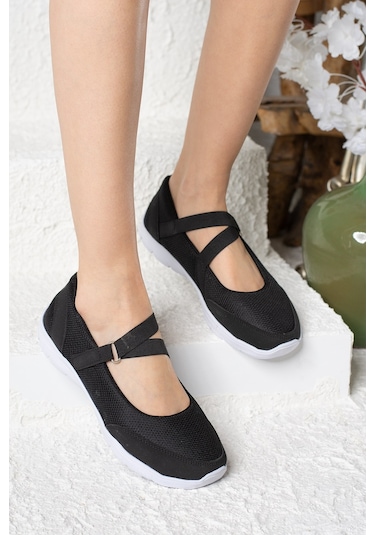 Nstil Kadın Babet Kolay Giyilebilir Hava Alabilen Hafif Rahat Taban Esnek Günlük Spor Ayakkabı 048 Siyah-beyaz