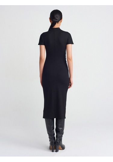 Dilvin 91297 Streç Örme Midi Elbise Siyah