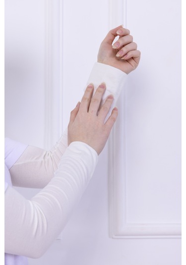 Likralı Penye Kolluk Ekru - Pratik Kadın Tesettür Düz Namaz Kolluğu 1 Çift 40cm Viskon Hijab Ekru