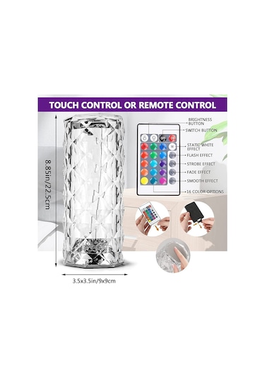Big Rose Diamond Table Lamp Usb Charging Rgb Multi Colors Totch Lamp Kumandalı Kristal Dev Masa Lambası Rgb Renkli