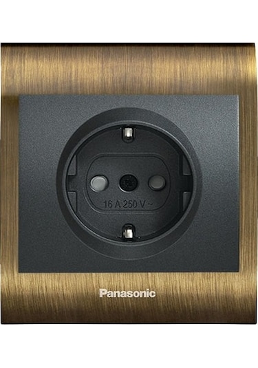 Viko Panasonic Thea Blu Topraklı Priz, Çerçeve Antique+dore, Kapak Füme