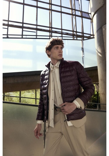 Su Geçirmez Regular Fit Erkek Şişme Suni Deri Mont Bordo 4528 Bordo