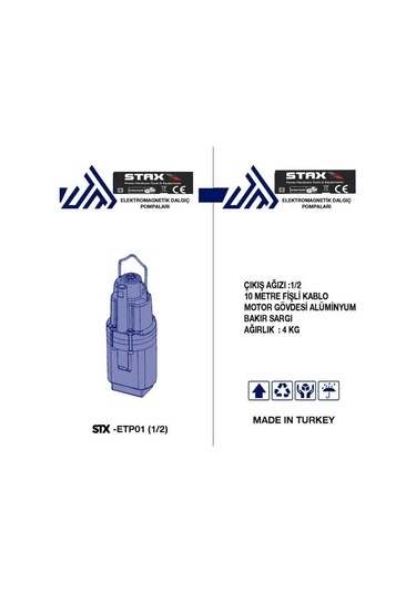 Staxx Pro Titreşimli Dalgıç Su Pompası Dalgıç Motoru 1 2'' 35Mt