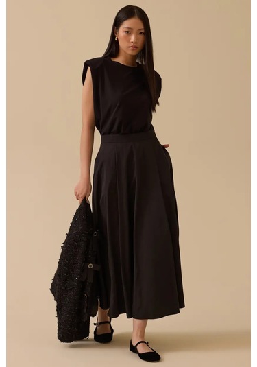 Kadın Cepli Kloş Etek - Siyah Siyah
