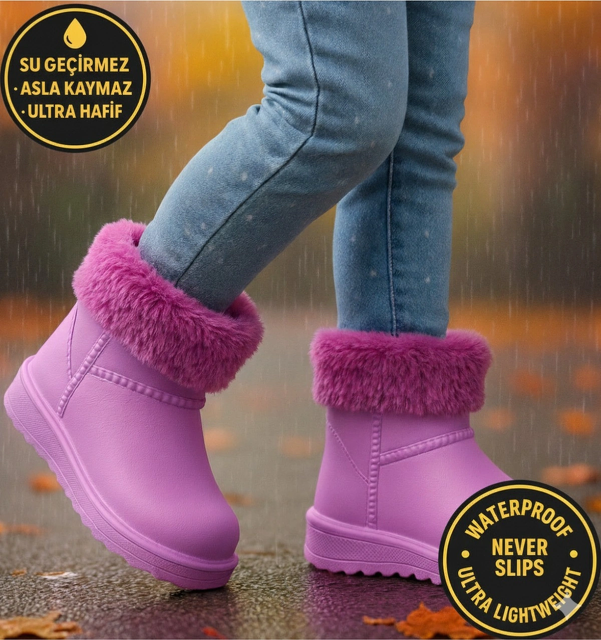 Çocuk Kışlık Kar Yağmur Botu Su Geçirmez, Peluş Astarlı, Eva W10290-225 Tokio Borreguito Modeli Mor-lila