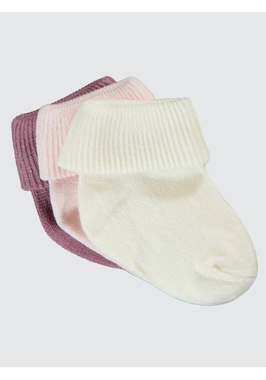 Civil Baby Kız Bebek 3'lü Çorap Set 0-24 Ay Pudra Pudra