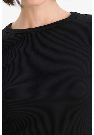 Defacto Slim Fit Dar Kesim Basic Düz Fitilli Kaşkorse Uzun Kollu Tişört E5767ax25aubk81 SIYAH