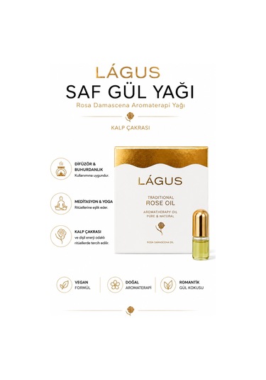 Lágus Saf Gül Yağı Rosa Damascena Aromaterapi Yağı Kalp Çakrası 20 ML