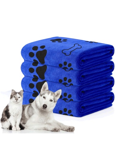 Ecronicword 4'lü Paket Evcil Köpek Banyo Havlusu Emici Çabuk Kuruyan Yumuşak