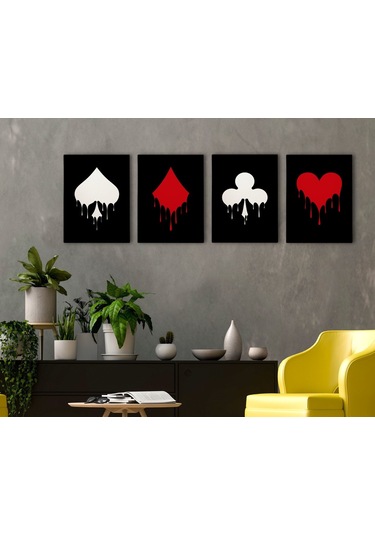 Bk Home İskambil Tasarımlı 4'lü Kanvas Tablo 30x50cm-4