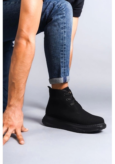 Slw204 Franca Bağcıklı Süet Erkek Spor Bot St Siyah Siyah