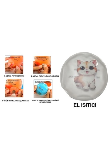 Bosphorus Sevimli Kedi Pvc El Isıtıcı Cep Sobası Sıcak Su Torbası 9 CM