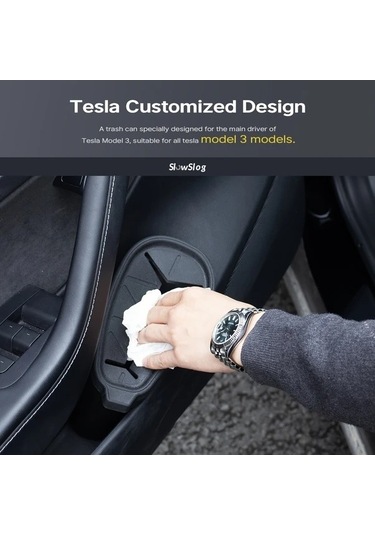 Fastbuy Topnotch Tesla Model 3 Araç Çöp Kutusu Kapaklı Siyah Dayanıklı Plastik İç Aksesuarı Siyah Siyah