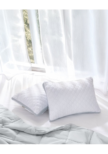 Madame Coco 2'li Klimalı Yastık - Beyaz/Açık Gri - 50x70 cm