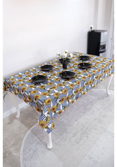 Sufre Sıvı Geçirmez Masa Örtüsü Sofra Bezi Sofra Örtüsü Piknik Örtüsü Ayçiçeği Mavi