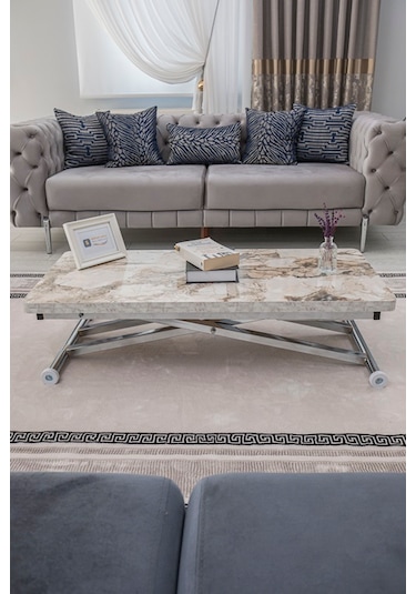 Home Üst Tabla Mdf Beyaz Mermer Oval Köşe Alt Krom