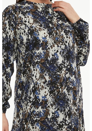 Mavi Desenli Elbise-617-mavi