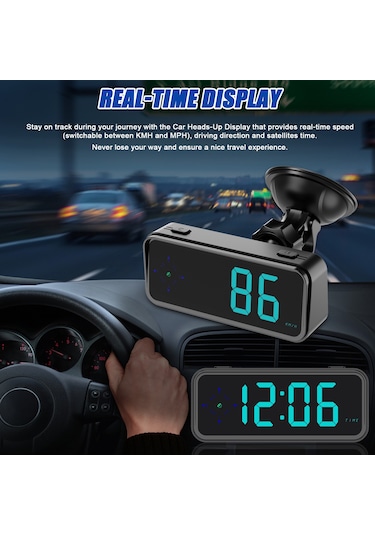 Vkemall Araç Hud Gösterge Paneli: Gerçek Zamanlı Hız, Yön Ve Gps Zamanı, Led Renkli Ekran, Hız Aşımı Uyarısı, Kmh/mph Geçişli