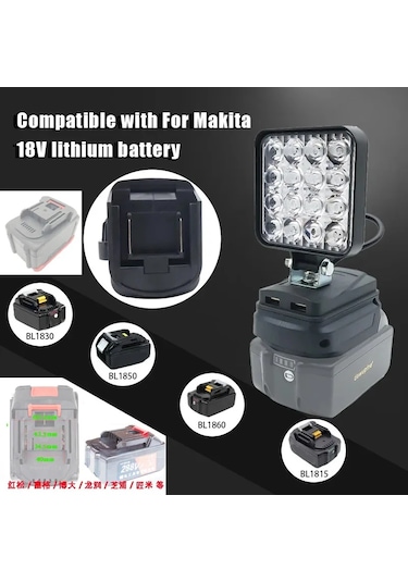 Led Işık Makita Pil İçin Taşınabilir Spot Akülü Açık Çalışma Siyah