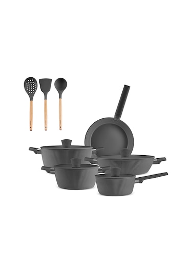 Karaca X Refika Swiss Crystal Pureline İndüksiyon Tabanlı 12 Parça Tencere Seti Gri Gri