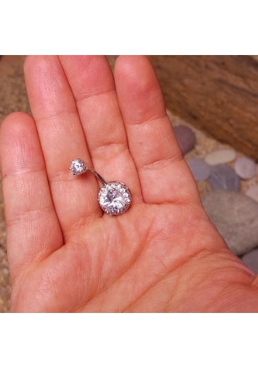 Chavin Çift Taşlı Komple Taşlı Büyük Boy Göbek Piercing Da61