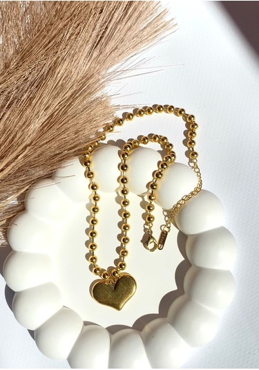 Altın / Gold Renk Kalp Figürlü Toplu Zincirli 316l Çelik Kolye Gold
