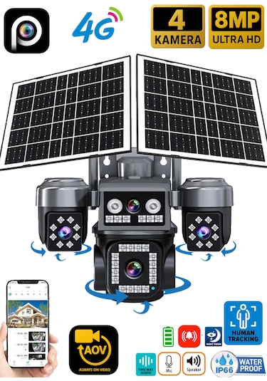 Ventus 8mp 4 Kameralı 4g Çift Solar Panel 16x Zoom Dual Batarya Hieasy Aov Sürekli Kayıt Gece Görüş Çift Yönlü Ses Hieasy Türkçe