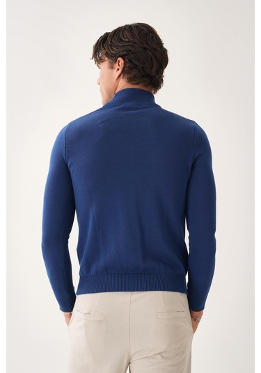 Yarım Boğazlı Triko Kazak Mavi