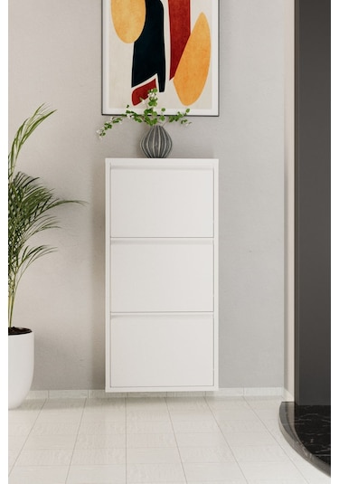 3 Kapaklı Metal Ayakkabılık Beyaz Beyaz