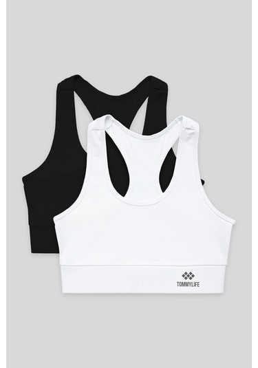 Slim Fit U Yaka 2li Paket Siyah-beyaz Kadın Spor Büstiyer - 97120 Siyah - Beyaz