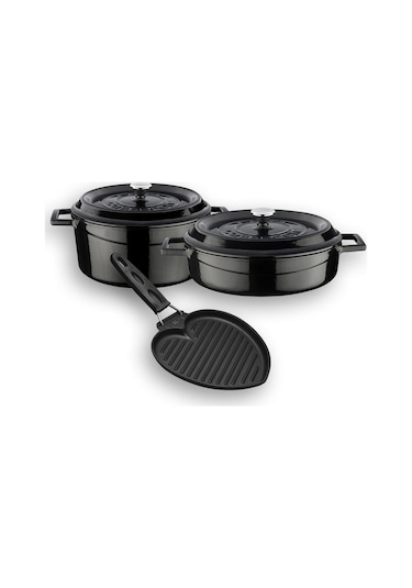 Lava Döküm Trendy Serisi Yuvarlak Derin Ve Sığ 5 Parça Tencere Tava Çeyiz Seti 001