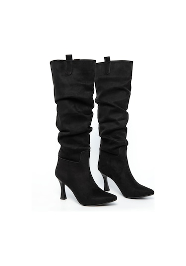 Ventes Bilek Büzgülü İnce Topuklu Kadın Çizme 5038511-z Siyah Süet