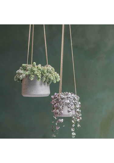 Patt M Gri Askılı Fiberstone Saksı Krem