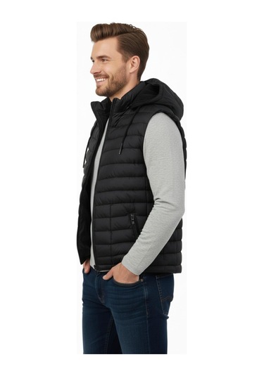 Erkek Büyük Beden Kapüşonlu Spor Yelek 5001 Bgl-st04896 Siyah