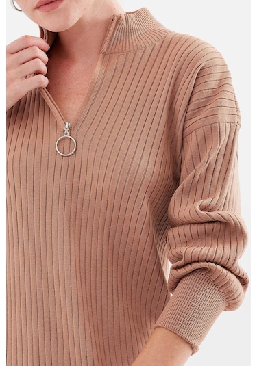 Gabria Fitilli Triko Elbise Camel